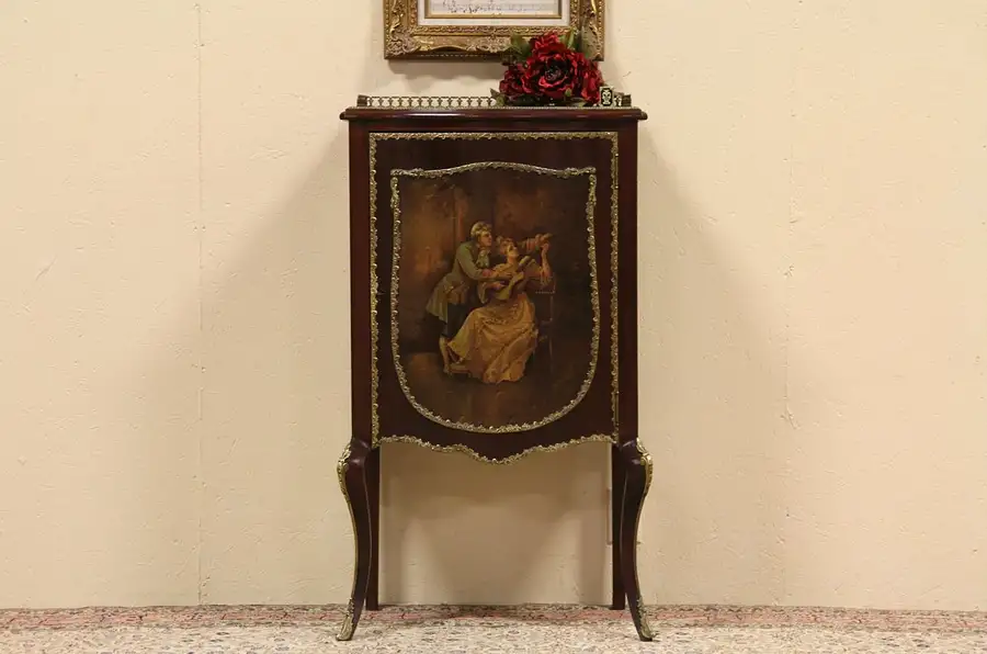 Main image of Hand Painted Antique 1895 Music Cabinet, Bronze Mounts