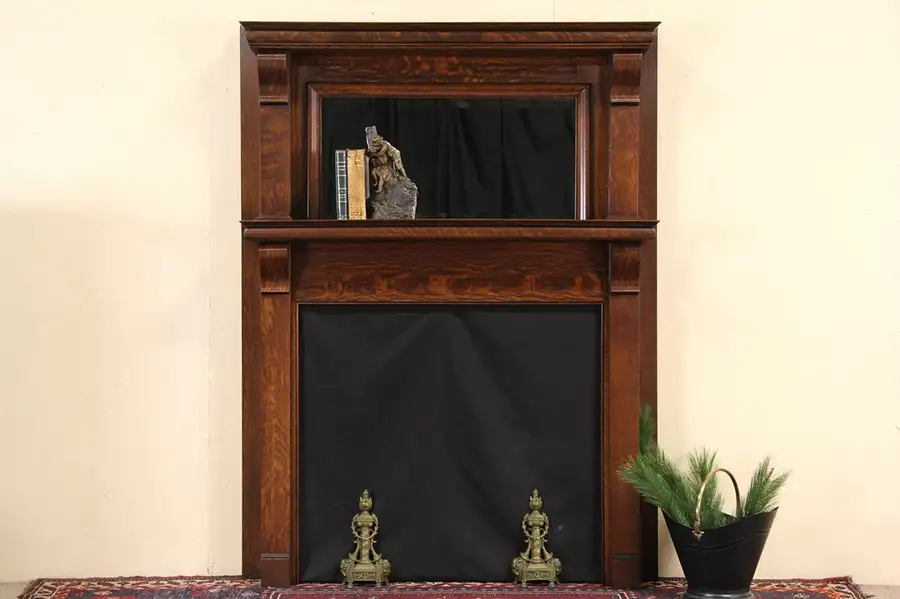 Main image of Oak 1900 Architectural Salvage Fireplace Mantel & Surround