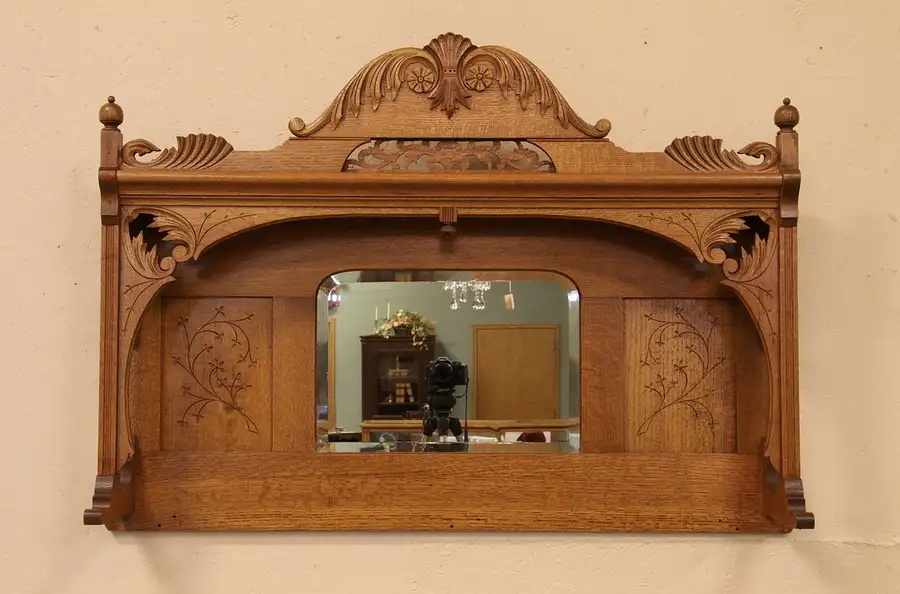 Main image of Victorian Eastlake Oak Organ or Fireplace Mirror