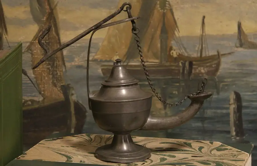 Main image of Pewter Hanging or Standing 1800's Whale Oil Lamp