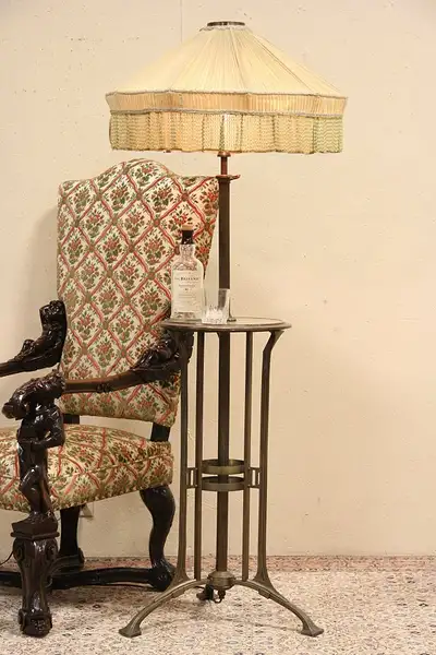 Main image of W. A. S. Benson Bronze Arts & Crafts 1900 Piano Lamp, Onyx Table