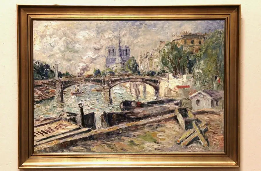Main image of Paris Seine River Notre Dame Vintage Original Oil Painting