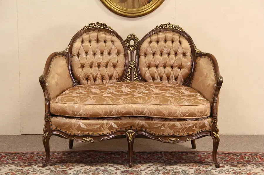 Main image of French Style Carved 1940's Vintage Loveseat, Original