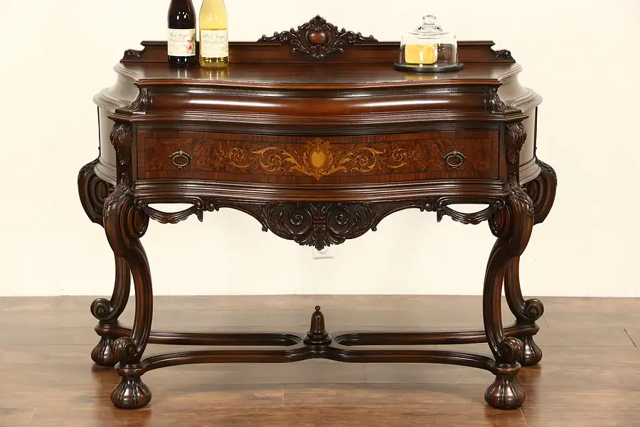 Main image of Renaissance 1925 Antique Huntboard or Small Sideboard Server, Marquetry