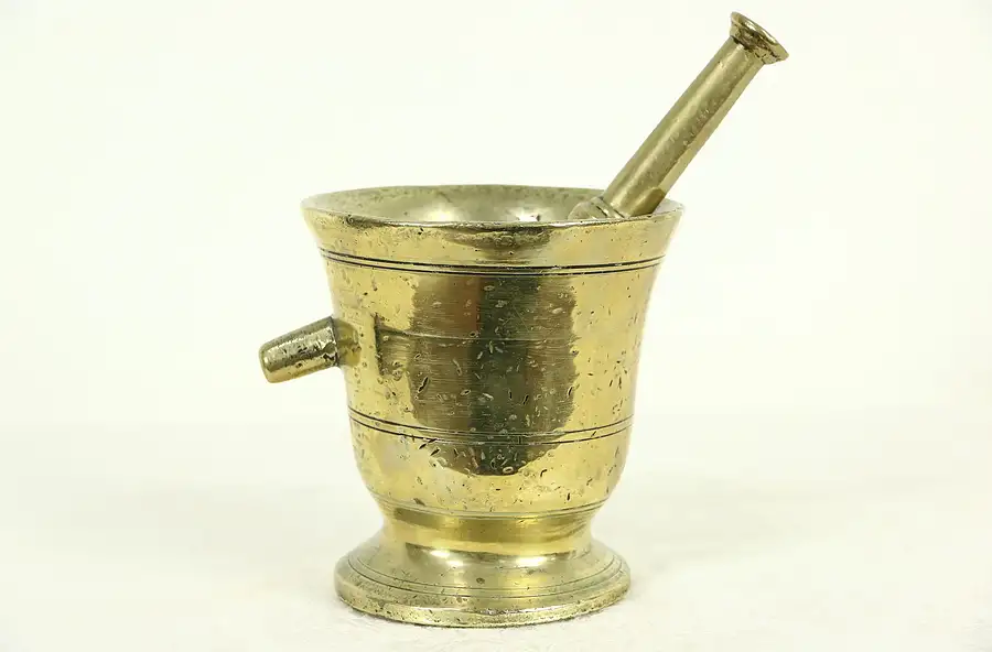 Main image of Brass 1890's Antique Mortar & Pestle with Handle