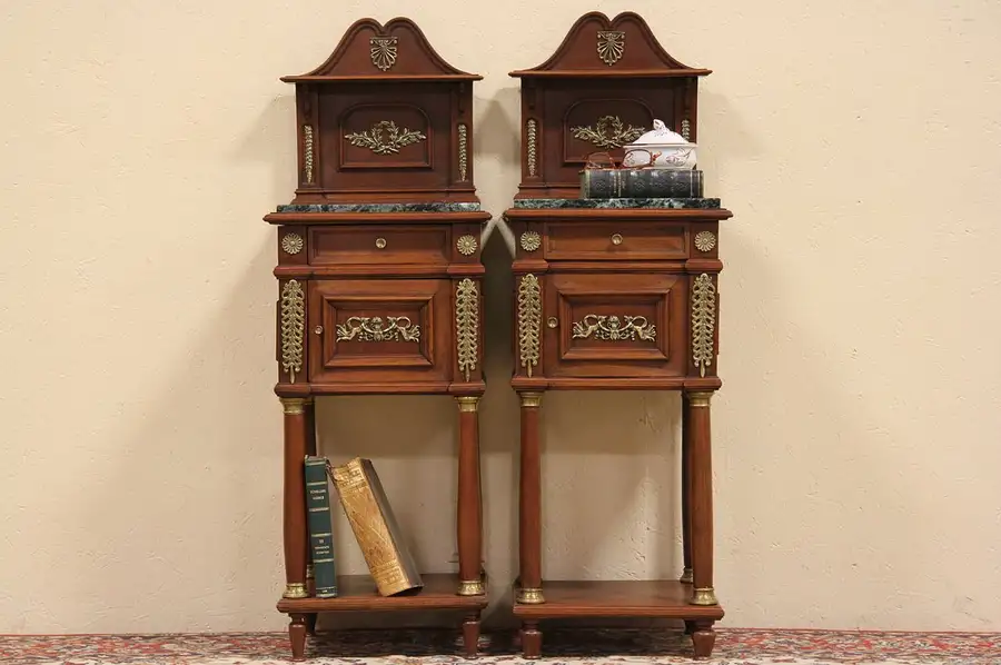 Main image of Pair Marble Top Nightstands or Bedside Tables