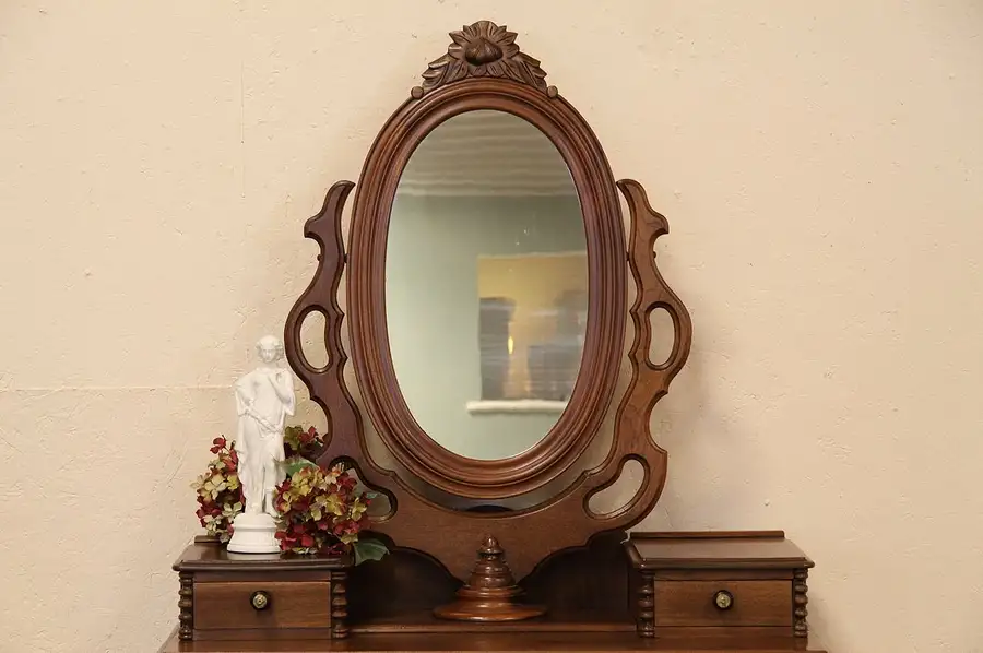 Main image of Victorian Carved Dresser Top Wishbone Mirror