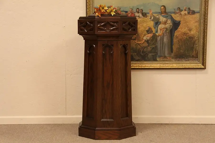 Main image of Gothic Carved Oak Baptismal Font Pedestal