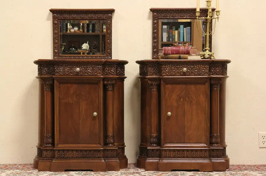 Main image of Renaissance Carved Pair of Antique 1910 Nightstands or Bedside Tables