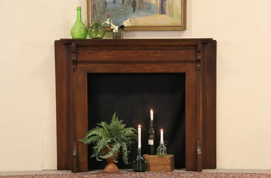 Main image of Oak 1890 Architectural Salvage Fireplace Mantel & Surround