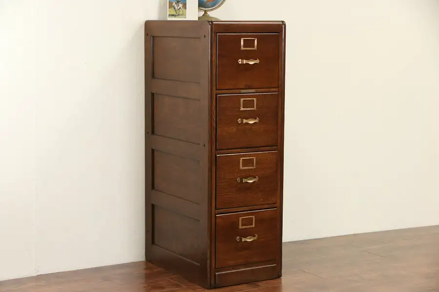 Main image of Oak Library 4 Drawer 1910 Antique File Cabinet, Signed Library Bureau
