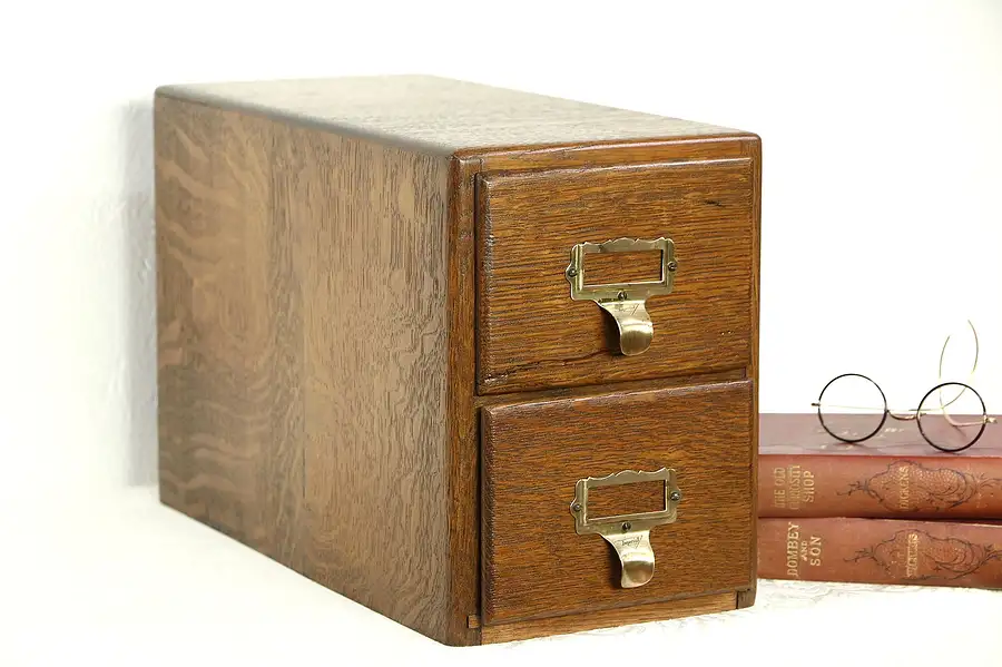 Main image of Oak Antique Vertical Desktop 3x5 Card File Cabinet, Signed Imperial