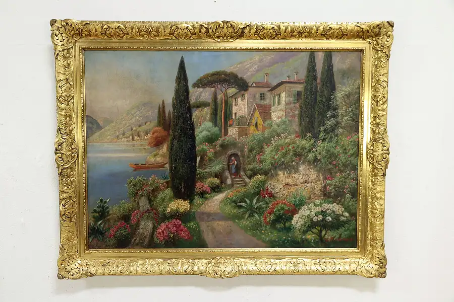 Main image of Villa on the Isle of Capri Antique Original Oil Painting, Signed Ricardo