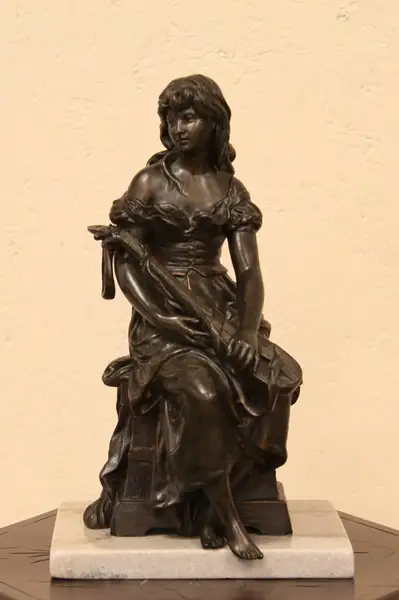 Main image of Lute Player Antique Statue Signed Moreau