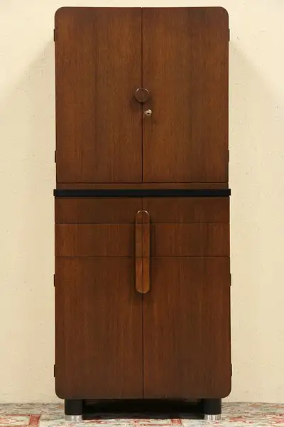 Main image of Art Deco 1935 Mahogany & Black Physician Medical Cabinet