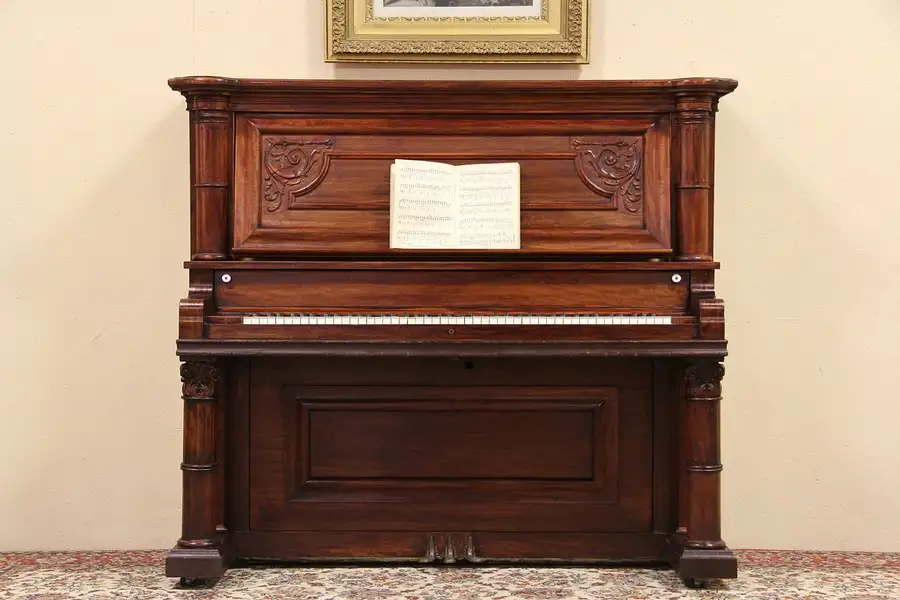Main image of Hamilton Chicago 1900 Carved Mahogany Upright Piano