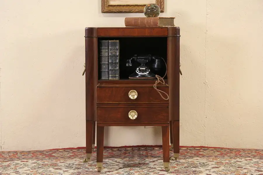 Main image of Kittinger 1940's Vintage Mahogany Nightstand, Pull Out Leather Shelf