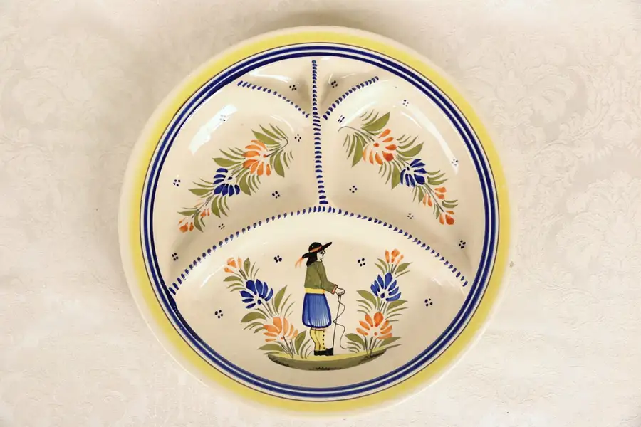 Main image of Henriot Quimper Signed Divided Serving Tray, Hand Painted