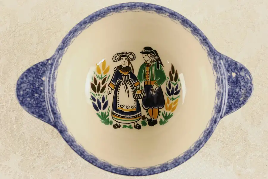 Main image of Quimper Signed Wedding Bowl, Porringer with Handles, Hand Painted France