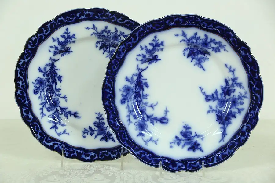 Main image of Flow Blue Touraine Stanley of England 1880 Antique Pair of 9 3/4" Dinner Plates