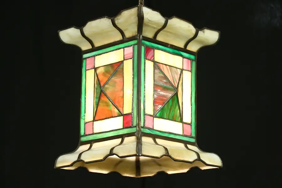 Main image of Stained Leaded Glass Craftsman Antique 1910 Light Fixture