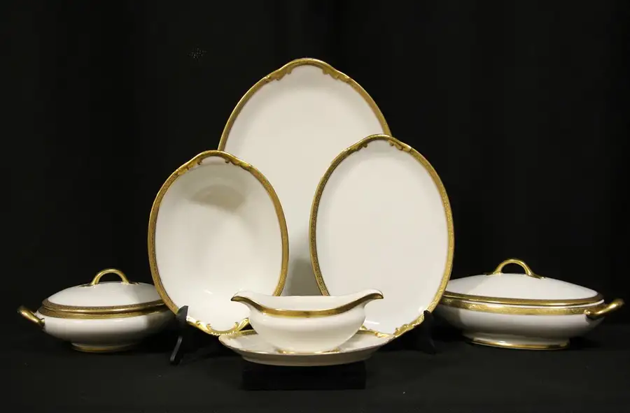 Main image of Set of 6 Limoges Gold Band China Serving Pieces