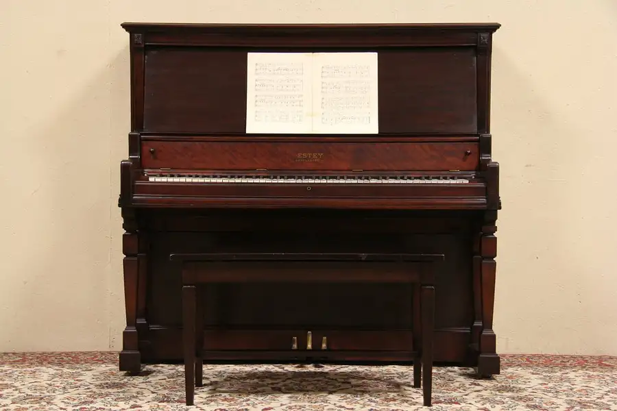 Main image of Estey 1915 Antique Mahogany Pump Reed Organ & Bench