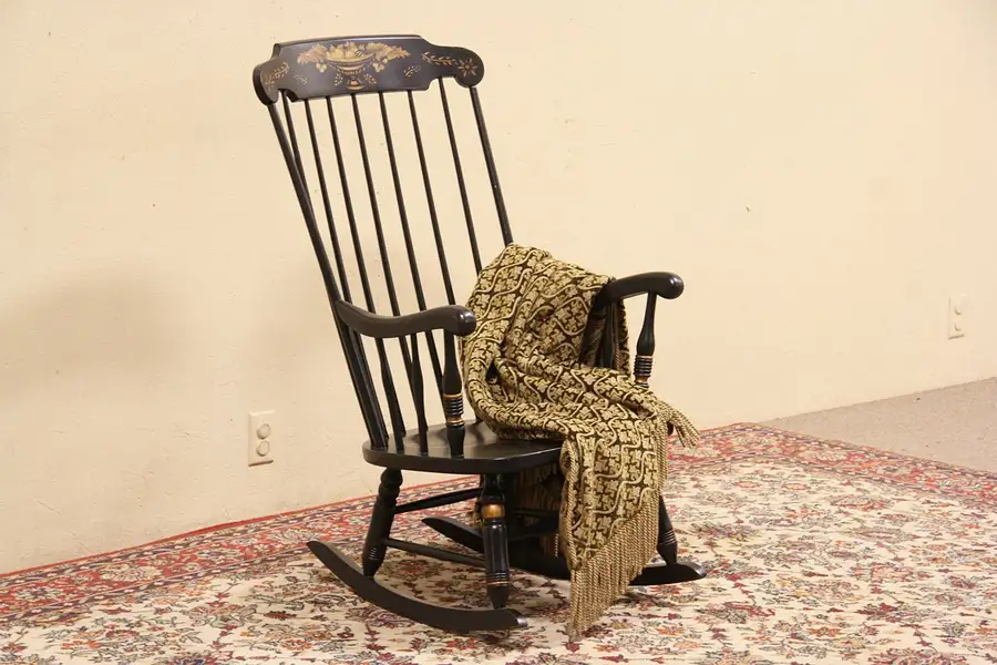Main image of Traditional Vintage Windsor Rocking Chair, Painted & Stenciled