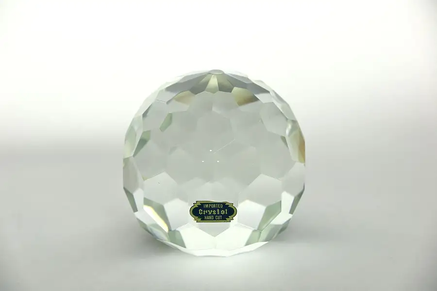 Main image of Signed "Imported Crystal" Faceted Spherical Paperweight