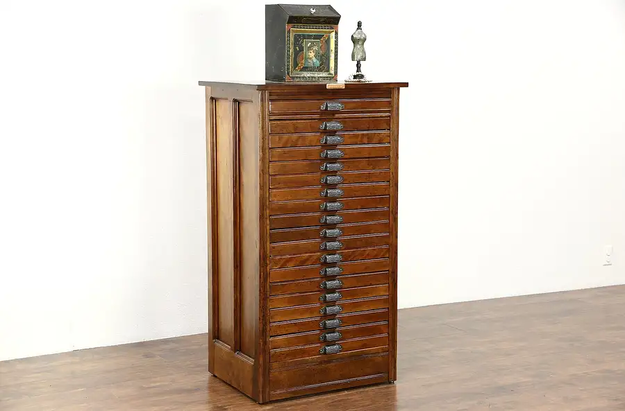 Main image of Hamilton Signed Antique Printer File, Jewelry or Collector Cabinet, 19 Drawers