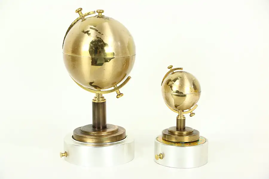Main image of Musical Globe Vintage Cigarette Dispenser & Lighter Set, Signed Windmill