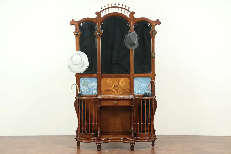 Main image of Art Nouveau Antique Hall Stand, Marble, Mirrors, Tiles,