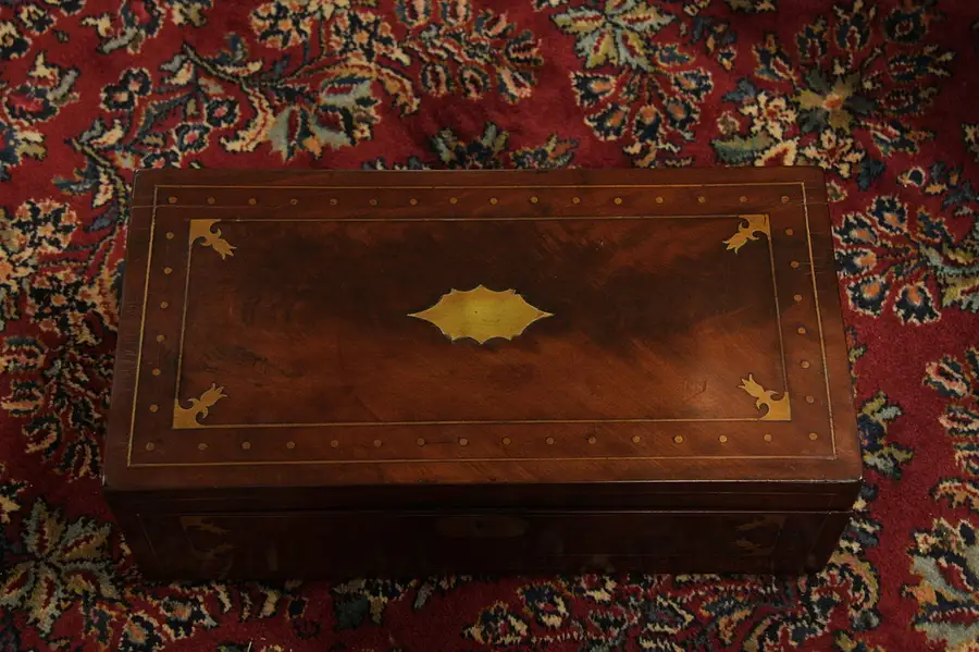 Main image of Mahogany & Brass Lap Desk, Secret Compartments