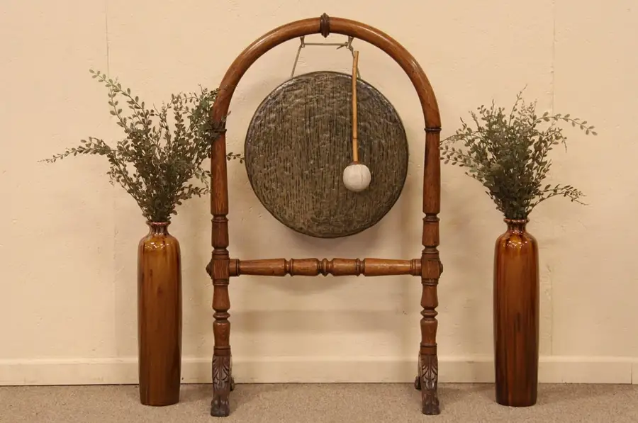 Main image of Victorian Bronze Gong, Oak Stand
