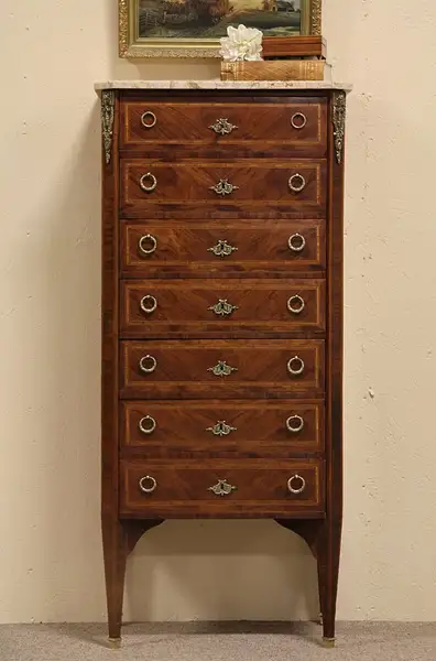 Main image of Semanier French Marble & Marquetry Lingerie Chest