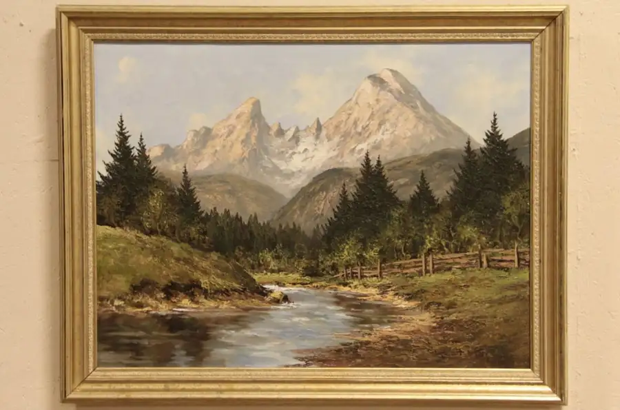 Main image of Alpine Mountain Scene Signed Kurt Moser Original Oil Painting