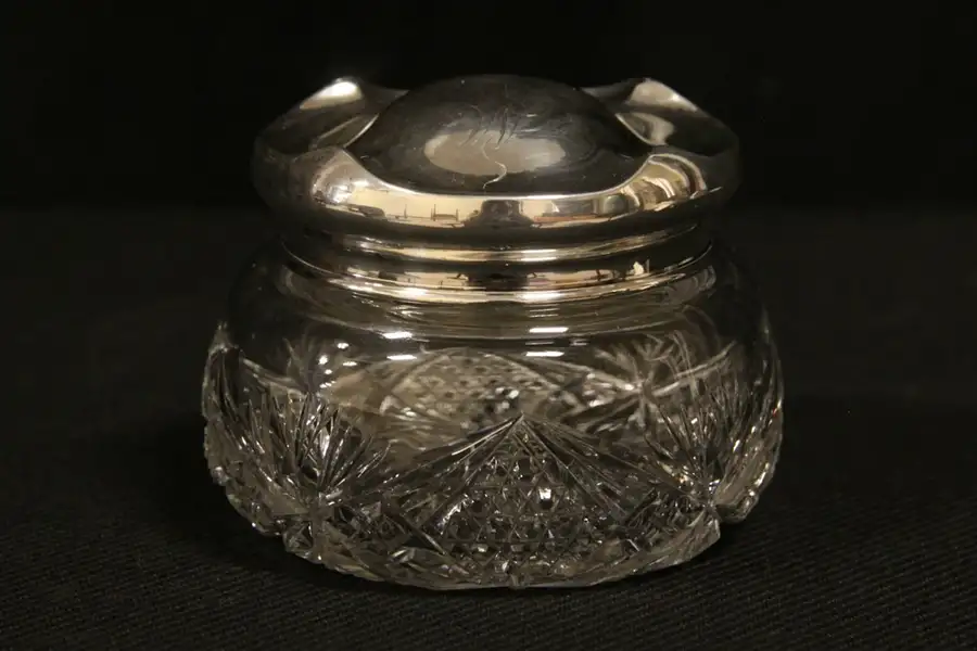 Main image of Art Nouveau Antique 1900 Sterling Silver & Cut Glass Boudoir Jar