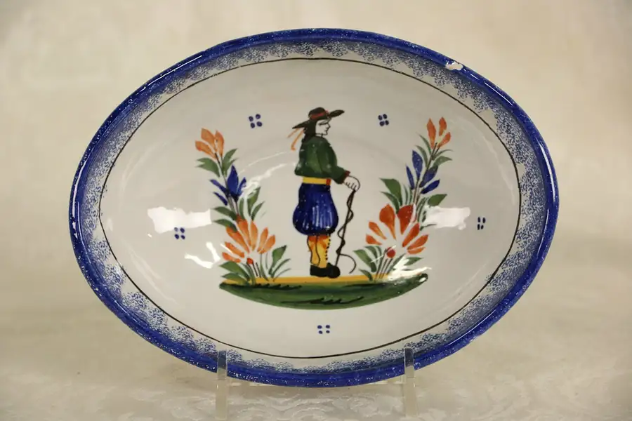 Main image of Henriot Quimper Signed Oval Bowl, Hand Painted Brittany, France