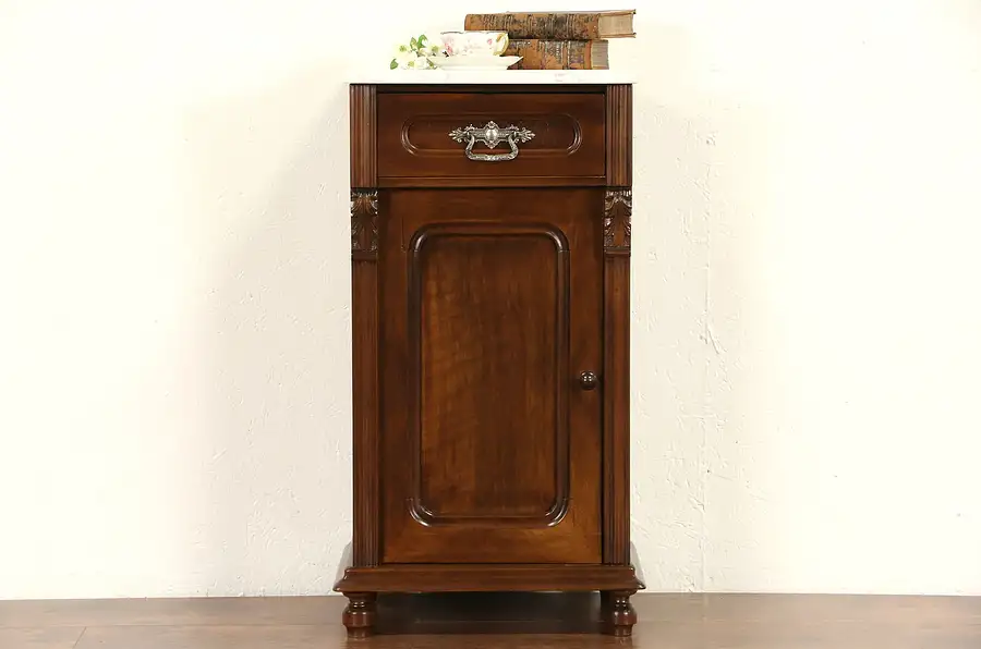 Main image of Marble Top Nightstand, 1890's Antique