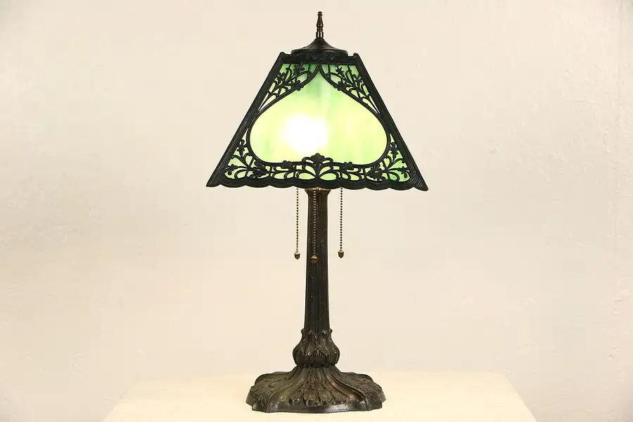 Main image of Stained Glass 1915 Antique Lamp, Signed Mosaic of Chicago