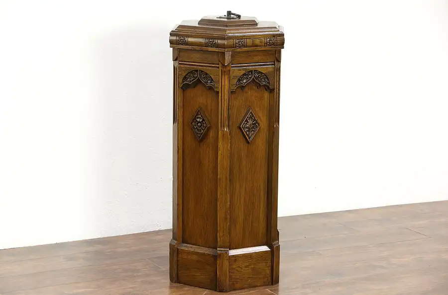 Main image of Oak Gothic Carved Vintage Church Holy Water or Baptismal Font