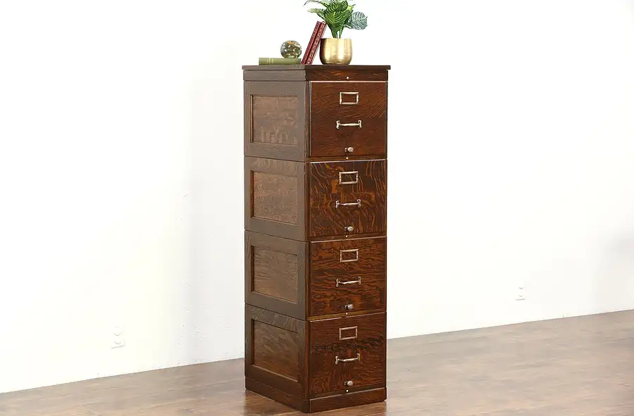 Main image of Shaw Walker Signed Quarter Sawn Oak 1915 Antique 4 Drawer File Cabinet