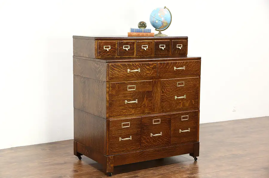 Main image of Stacking Quarter Sawn Oak 1910 Antique 12 Drawer Library or Office File Cabinet
