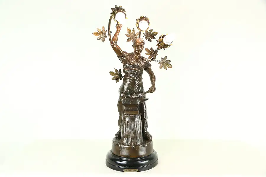 Main image of Forgeron or Blacksmith Antique French Sculpture Newel Post Statue Lamp
