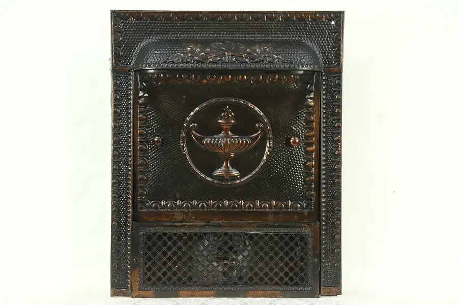 Main image of Fireplace Insert, 1900 Antique Victorian Architectural Salvage Iron with Cover