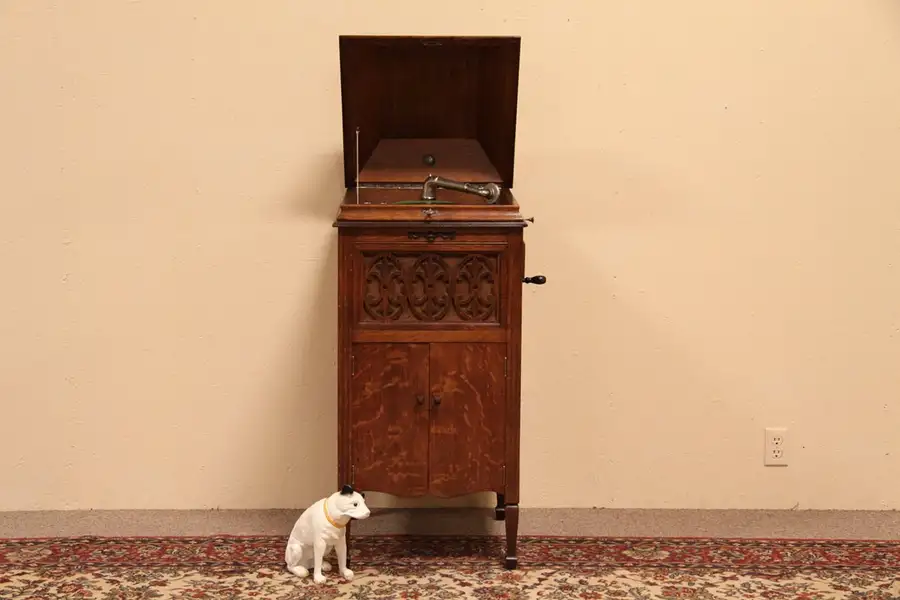 Main image of Sears Silvertone Antique Oak Wind Up Phonograph