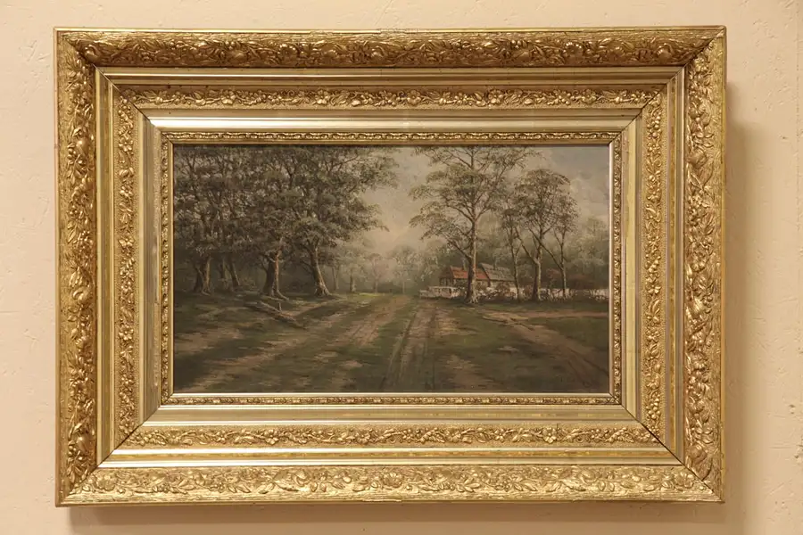 Main image of House with Stone Wall Painting, 1900 Oil on Canvas