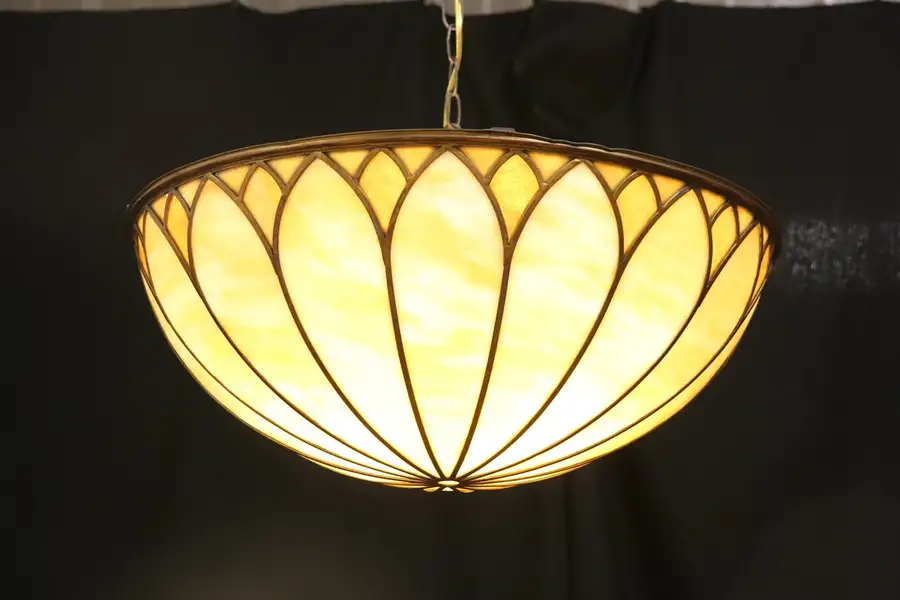 Main image of Stained 20" Leaded Glass 1910 Antique Light Fixture