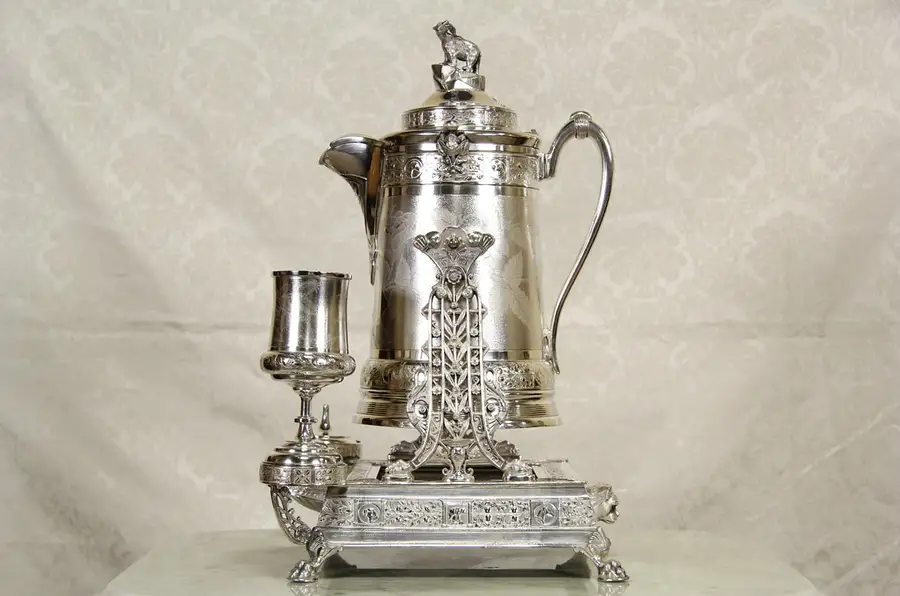 Main image of Reed & Barton Silverplate Tilting Water Pitcher or Kettle & Stand, Signed Christ