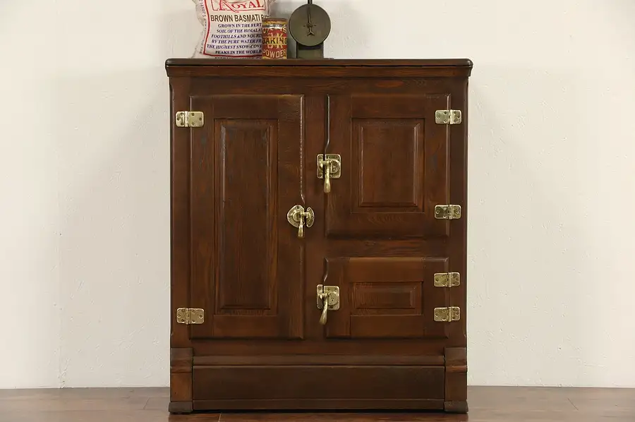 Main image of Oak 1890's Antique Pantry Ice Box Refrigerator Cabinet